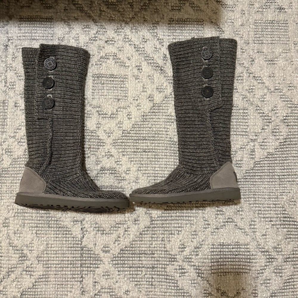 UGG Charcoal Knit Button Mid-Calf Boots